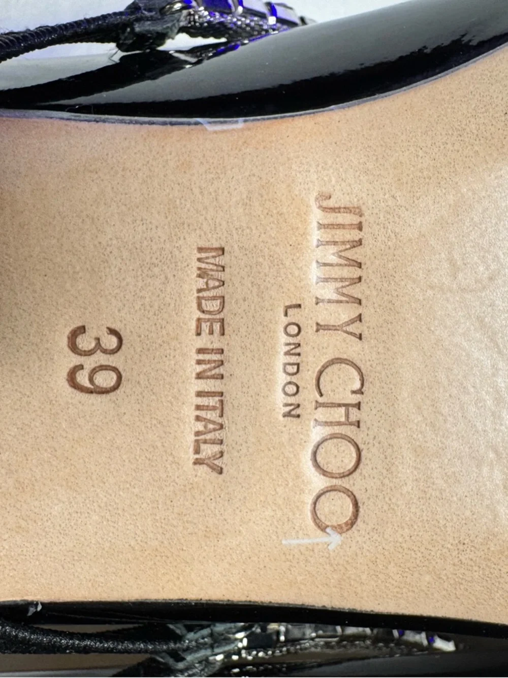Jimmy Choo Crystal Strap Pointed Toe Flats Black Patent Leather Size 8 New - Picture 10 of 10